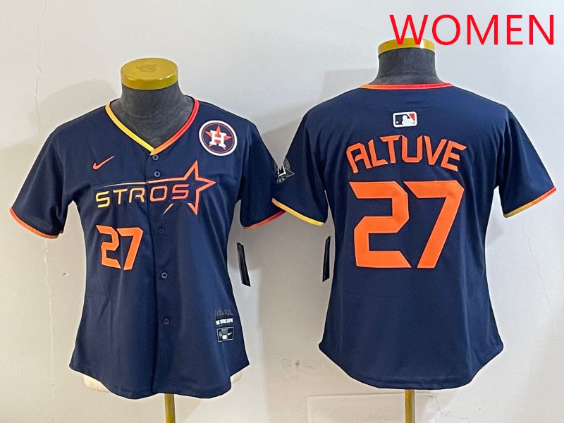 Women Houston Astros 27 Altuve Drak Blue Three generations Joint Name 2025 Nike MLB Jersey style 4107